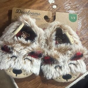 Dearfoams Kids' Furry Bear Slippers - Cream and Brown